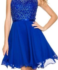 Nox Anabel - 6163 Sleeveless V-Back Sequined Cocktail Dress