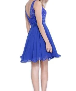 Nox Anabel - 6163 Sleeveless V-Back Sequined Cocktail Dress