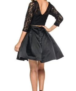 Cocktail Dresses Nox Anabel - 6166 Quarter Sleeve Embroidered Two-Piece A-line Dress