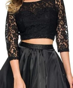 Cocktail Dresses Nox Anabel - 6166 Quarter Sleeve Embroidered Two-Piece A-line Dress