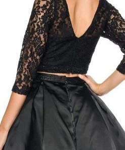 Cocktail Dresses Nox Anabel - 6166 Quarter Sleeve Embroidered Two-Piece A-line Dress