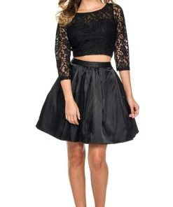 Cocktail Dresses Nox Anabel - 6166 Quarter Sleeve Embroidered Two-Piece A-line Dress