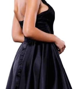 Nox Anabel - 6217 Illusion Laced Halter Short Prom Dress