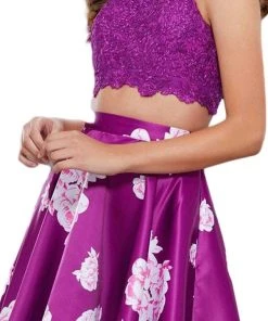 Nox Anabel - 6219 Two-Piece Lace Halter Floral Cocktail Dress 7 Nox Anabel - 6219 Two-Piece Lace Halter Floral Cocktail Dress