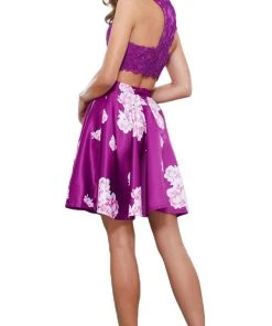 Nox Anabel - 6219 Two-Piece Lace Halter Floral Cocktail Dress 8 Nox Anabel - 6219 Two-Piece Lace Halter Floral Cocktail Dress