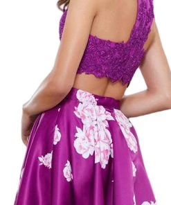 Nox Anabel - 6219 Two-Piece Lace Halter Floral Cocktail Dress 9 Nox Anabel - 6219 Two-Piece Lace Halter Floral Cocktail Dress