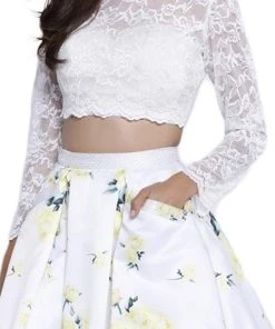 Nox Anabel - 6220 Long Sleeve Illusion Bateau Floral Cocktail Dress Cocktail Dresses