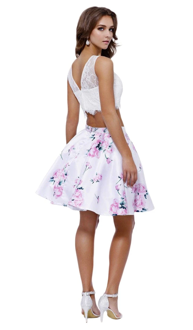 Cocktail Dresses Nox Anabel - 6221 Two-Piece Bateau Floral A-Line Cocktail Dress 5 Cocktail Dresses Nox Anabel - 6221 Two-Piece Bateau Floral A-Line Cocktail Dress