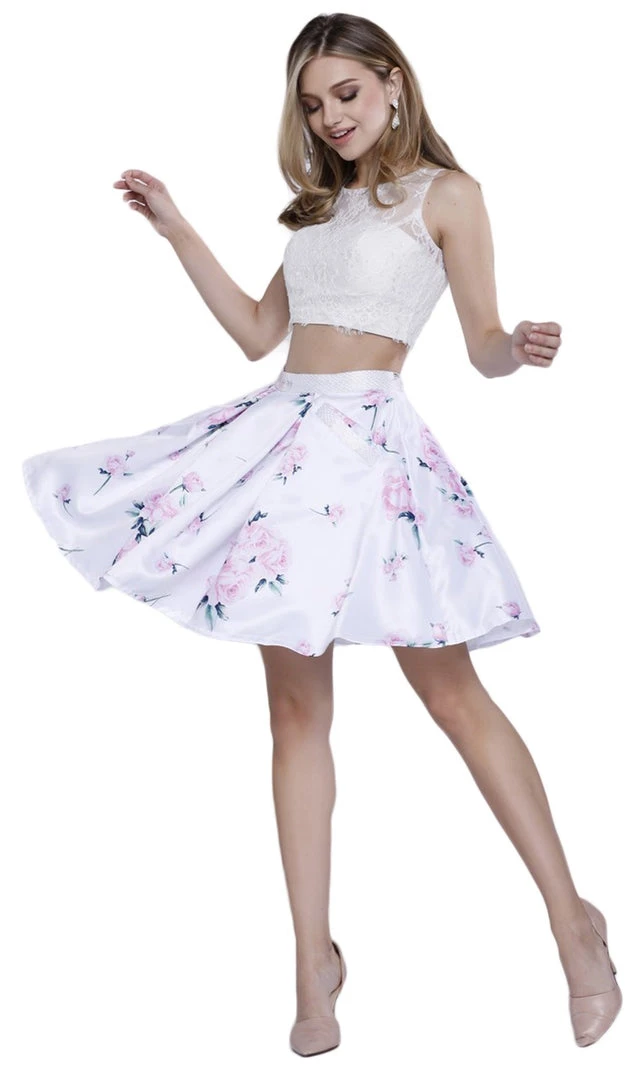 Cocktail Dresses Nox Anabel - 6221 Two-Piece Bateau Floral A-Line Cocktail Dress 7 Cocktail Dresses Nox Anabel - 6221 Two-Piece Bateau Floral A-Line Cocktail Dress