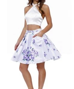 Cocktail Dresses Nox Anabel - 6222 Two-Piece Halter Floral Print Cocktail Dress