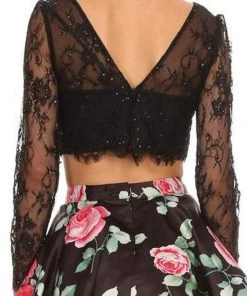 Nox Anabel - 6223 Two-Piece Lace Illusion Long Sleeve Cocktail Dress Cocktail Dresses