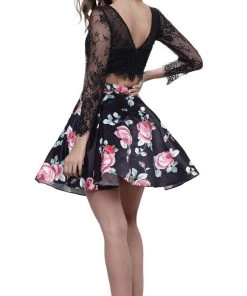 Nox Anabel - 6223 Two-Piece Lace Illusion Long Sleeve Cocktail Dress Cocktail Dresses