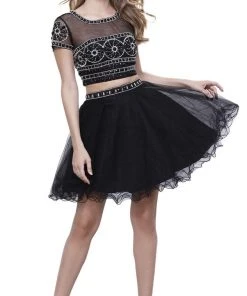 Nox Anabel - 6229 Two Piece Illusion Bateau Tulle Cocktail Dress Cocktail Dresses