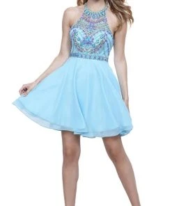 Nox Anabel - 6238 High Illusion Racerback Bejeweled Cocktail Dress