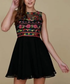 Nox Anabel - 6239 Floral Illusion Bateau Neck Dress - 1 Pc Black In Size S Available Cocktail Dresses