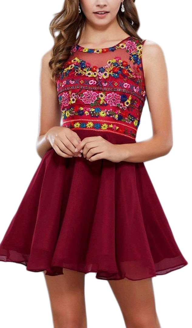 Cocktail Dresses Nox Anabel - 6239 Floral Illusion Bateau Neck Dress 8 Cocktail Dresses Nox Anabel - 6239 Floral Illusion Bateau Neck Dress