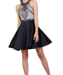 Nox Anabel - 6243 High Halter Illusion Lattice Cocktail Dress