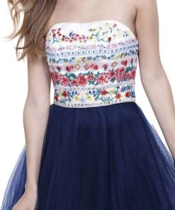 Nox Anabel - 6249 Embroidered Laced Up Tulle Cocktail Dress