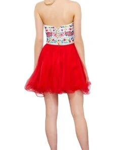 Nox Anabel - 6249 Embroidered Laced Up Tulle Cocktail Dress