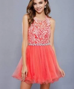 Nox Anabel - 6252 Embroidered Bodice Tulle Short Party Dress Cocktail Dresses