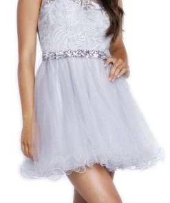 Nox Anabel - 6252 Embroidered Bodice Tulle Short Party Dress Cocktail Dresses