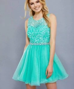 Nox Anabel - 6252 Embroidered Bodice Tulle Short Party Dress Cocktail Dresses