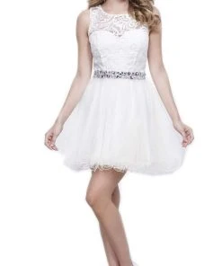 Nox Anabel - 6252 Embroidered Bodice Tulle Short Party Dress Cocktail Dresses