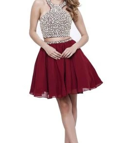 Nox Anabel - 6257 Beaded Yoke Halter A-Line Dress 12 Nox Anabel - 6257 Beaded Yoke Halter A-Line Dress