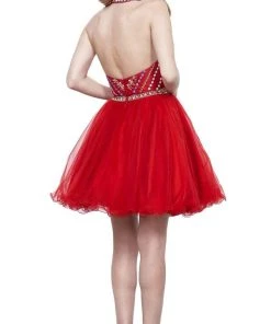 Cocktail Dresses Nox Anabel - 6259 Two-Piece Halter Beaded Bodice Dress