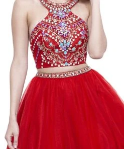 Cocktail Dresses Nox Anabel - 6259 Two-Piece Halter Beaded Bodice Dress