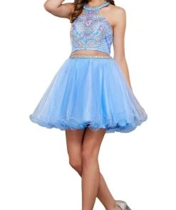 Cocktail Dresses Nox Anabel - 6259 Two-Piece Halter Beaded Bodice Dress