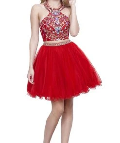 Cocktail Dresses Nox Anabel - 6259 Two-Piece Halter Beaded Bodice Dress