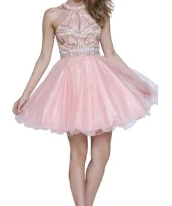 Nox Anabel - 6260 High Halter Keyhole Embellished Dress 12 Nox Anabel - 6260 High Halter Keyhole Embellished Dress