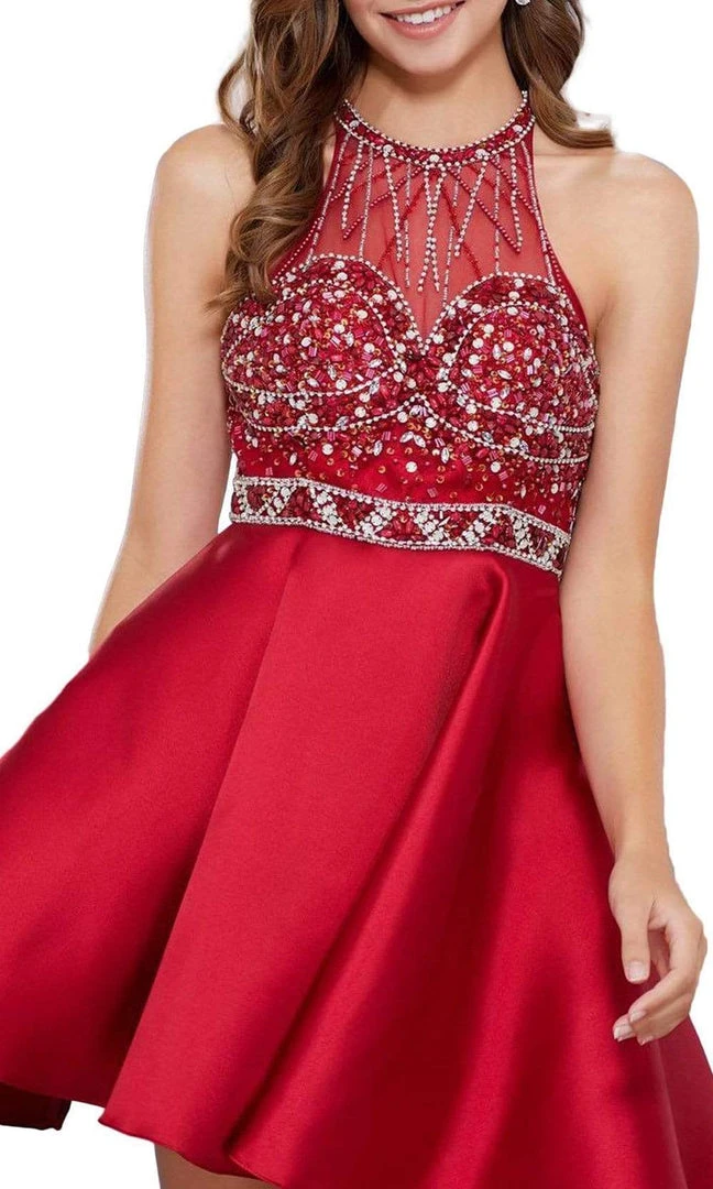 Nox Anabel - 6262 Ornate High Halter Illusion Cocktail Dress 4 Nox Anabel - 6262 Ornate High Halter Illusion Cocktail Dress