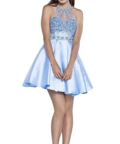 Nox Anabel - 6262 Ornate High Halter Illusion Cocktail Dress 12 Nox Anabel - 6262 Ornate High Halter Illusion Cocktail Dress