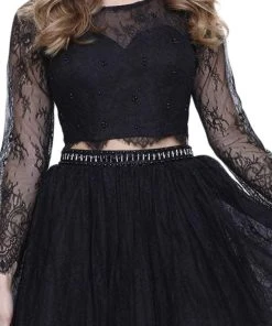 Nox Anabel - 6268 Two Piece Lace Long Sleeve Short Party Dress Cocktail Dresses