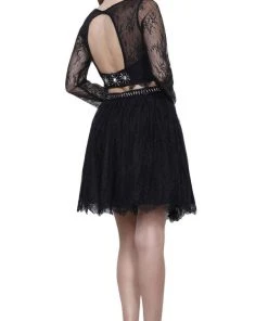 Nox Anabel - 6268 Two Piece Lace Long Sleeve Short Party Dress Cocktail Dresses