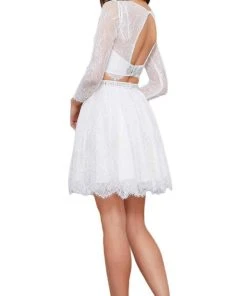 Nox Anabel - 6268 Two Piece Lace Long Sleeve Short Party Dress Cocktail Dresses