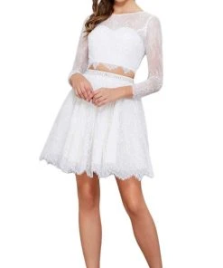 Nox Anabel - 6268 Two Piece Lace Long Sleeve Short Party Dress Cocktail Dresses