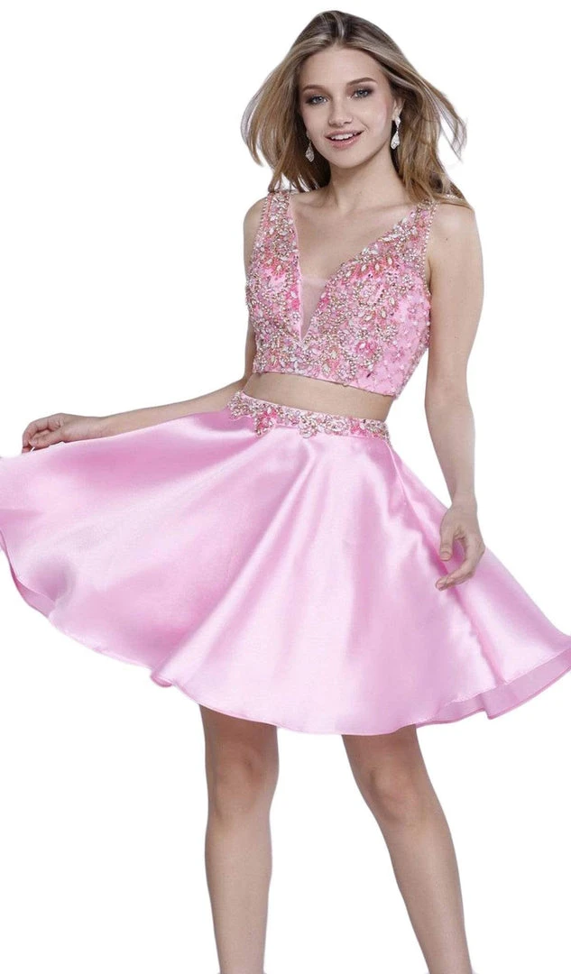 Cocktail Dresses Nox Anabel - 6275 Two-Piece Bejeweled V-Neck Dress 8 Cocktail Dresses Nox Anabel - 6275 Two-Piece Bejeweled V-Neck Dress