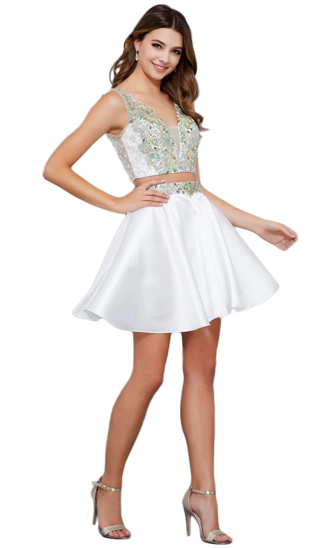 Cocktail Dresses Nox Anabel - 6275 Two-Piece Bejeweled V-Neck Dress 3 Cocktail Dresses Nox Anabel - 6275 Two-Piece Bejeweled V-Neck Dress