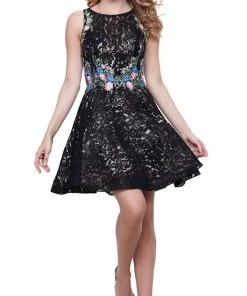 Cocktail Dresses Nox Anabel - 6281 Sleeveless Embroidered Bateau Cocktail Dress