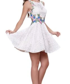 Cocktail Dresses Nox Anabel - 6281 Sleeveless Embroidered Bateau Cocktail Dress