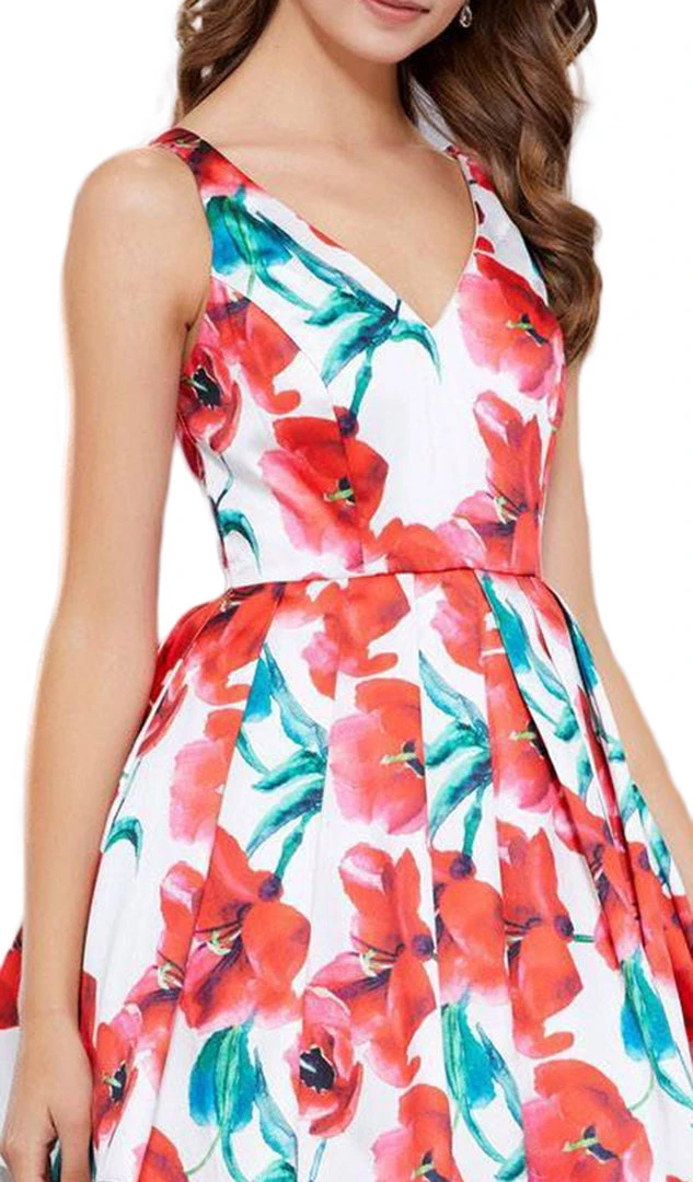 Nox Anabel - 6286 V-Neckline Floral Print A-Line Cocktail Dress Cocktail Dresses 4 Nox Anabel - 6286 V-Neckline Floral Print A-Line Cocktail Dress Cocktail Dresses
