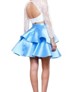 Cocktail Dresses Nox Anabel - 6290 Quarter Sleeve Laced Two-Piece Cocktail Dress