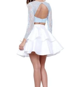 Cocktail Dresses Nox Anabel - 6290 Quarter Sleeve Laced Two-Piece Cocktail Dress