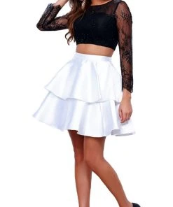 Cocktail Dresses Nox Anabel - 6290 Quarter Sleeve Laced Two-Piece Cocktail Dress