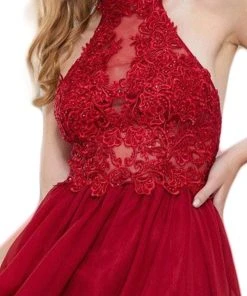 Nox Anabel - 6308 Ornate Lace Appliqued Illusion Halter Dress 14 Nox Anabel - 6308 Ornate Lace Appliqued Illusion Halter Dress