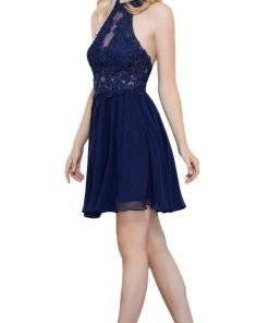 Nox Anabel - 6308 Ornate Lace Appliqued Illusion Halter Dress 19 Nox Anabel - 6308 Ornate Lace Appliqued Illusion Halter Dress