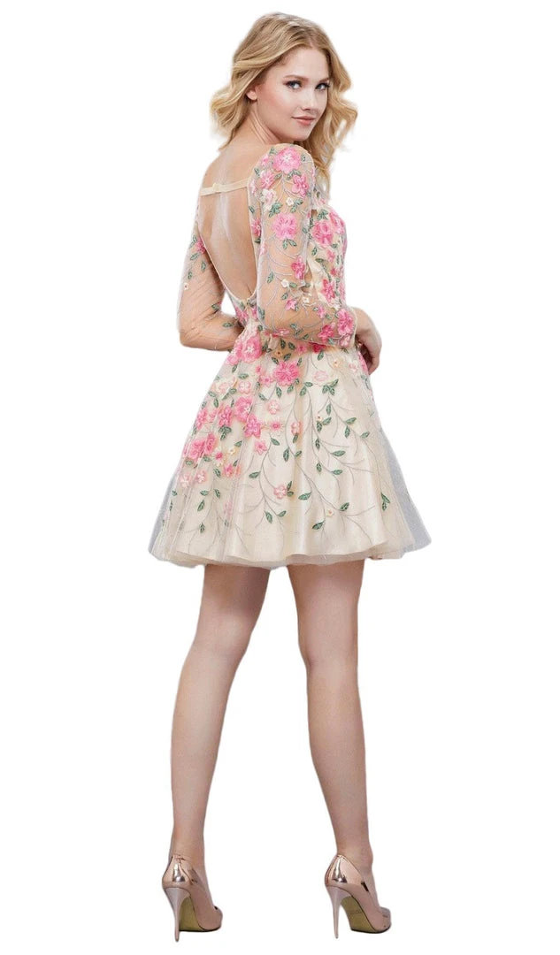 Nox Anabel - 6311 Long Sleeves Floral Embellished Cocktail Dress Cocktail Dresses 4 Nox Anabel - 6311 Long Sleeves Floral Embellished Cocktail Dress Cocktail Dresses